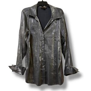 Ashley Stewart rhinestone metallic button down blouse